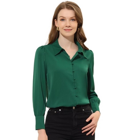 Allegra K Women's Chiffon Point Collar Long Sleeve Button Down Shirt - image 1 of 4