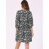 INSPIRE CHIC Women's Floral V Neck 3/4 Sleeve Casual Mini Flare Dress - 4 of 4