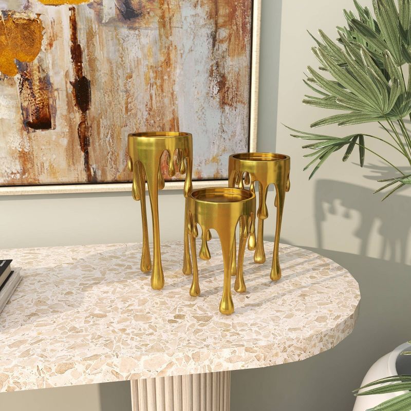 Aluminum Abstract Pillar Drip Set of 3 Gold Candle Holder &#8211; CosmoLiving by Cosmopolitan, 3 of 17
