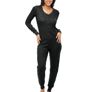 ADR Women's Pajamas, Soft Ribbed Knit Waffle Pajamas, One Piece Pajamas, Jumpsuit, Romper for Adult - 1 of 4
