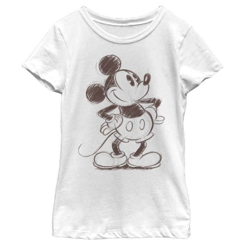 Girl's Disney Mickey Mouse Vintage Sketch T-Shirt, 1 of 5