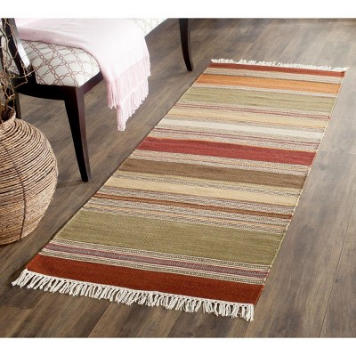 Handmade Red and Beige Wool Striped Kilim Rug