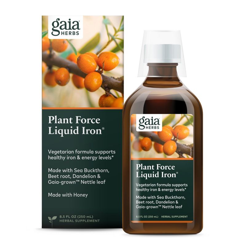 Gaia Herbs Plant Force Liquid Iron - Vegetarian Iron Supplement to Help Maintain Healthy Iron & Energy Levels - 8.5 Fl Oz, 1 of 9