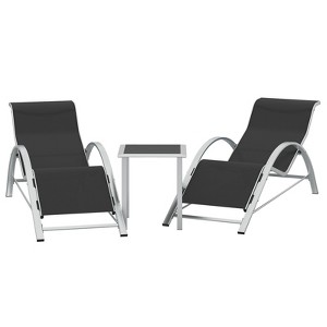Patio Chaise Lounge Set of 3, Outdoor Reclining Pool Chairs with Backrest - Wicker Sun Loungers with Side Tables & Cup Holders, Waterproof Cushions - 1 of 4