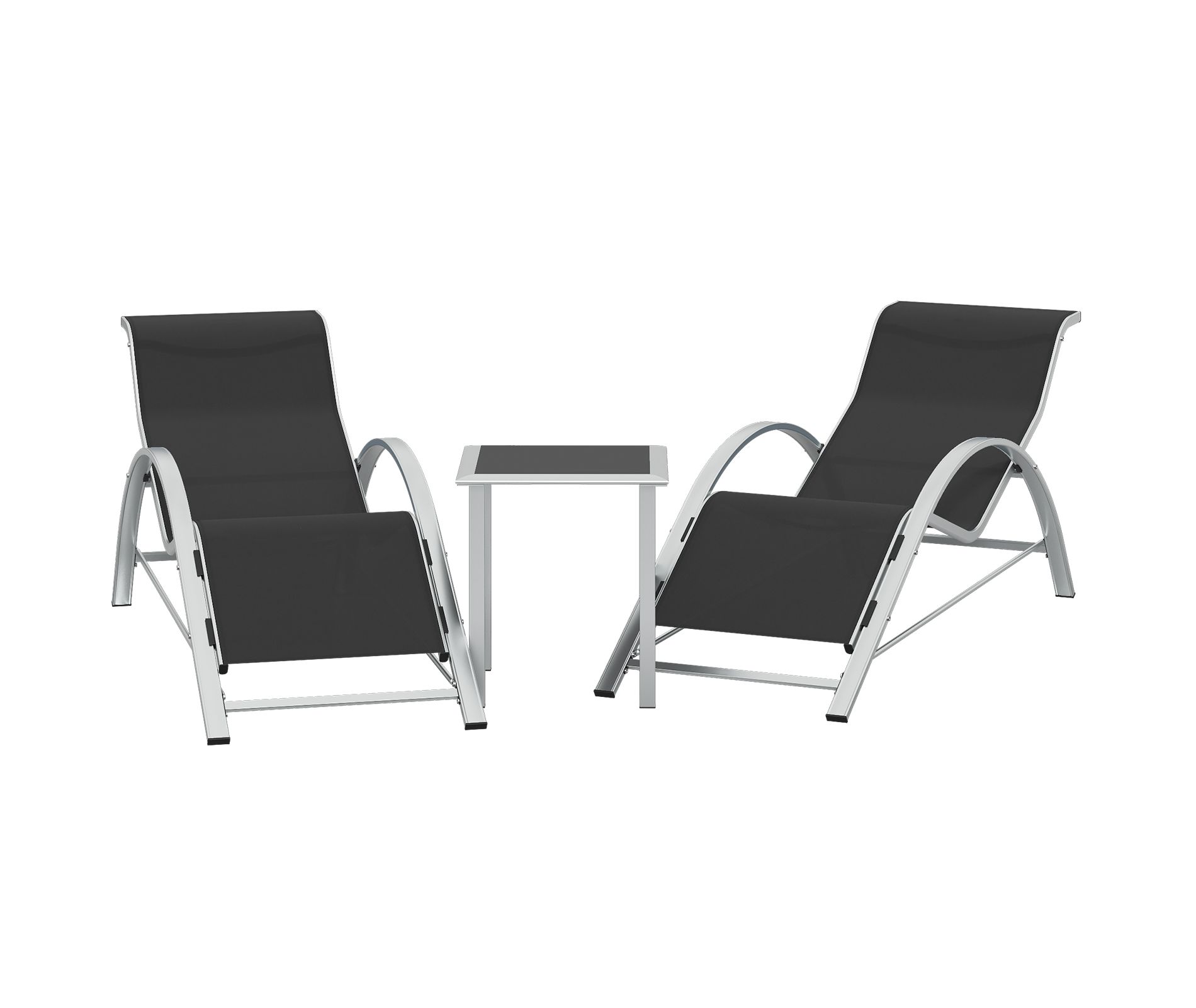 3-Piece Aluminum Patio Lounge Set with 2 Reclining Chairs, 1 Table Set, Adjustable Reclining Chairs, Durable Aluminum Construction