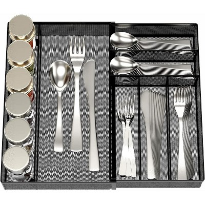 LunaLulinlk 7 Component Expandable Utensil Drawer Organizer Cutlery Tray Silverware Flatware Storage Divider