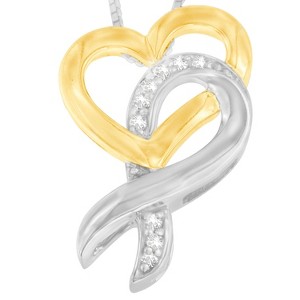 Haus of Brilliance 10K Yellow Gold and Silver 1/20 cttw Diamond Ribbon-Heart Pendant Necklace - 1 of 4