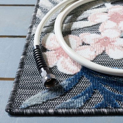 Luxe Cabana Black/Rust Floral 7' Square Synthetic Area Rug