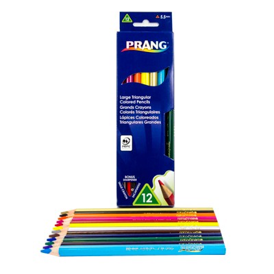 Prang Triangular Colored Pencils, 5.5 mm core, With Sharpener, Assorted Colors, 12 Count/3 Packs