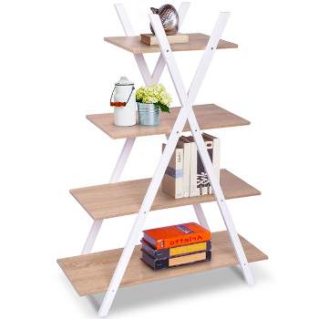 Costway 4-Tier Bookshelf Storage Display Shelves Bookcase Ladder X-Shape