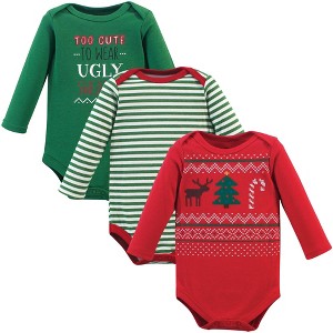 Little Treasure Baby Boy Cotton Long-Sleeve Bodysuits 3pk, Ugly Sweater - 1 of 1