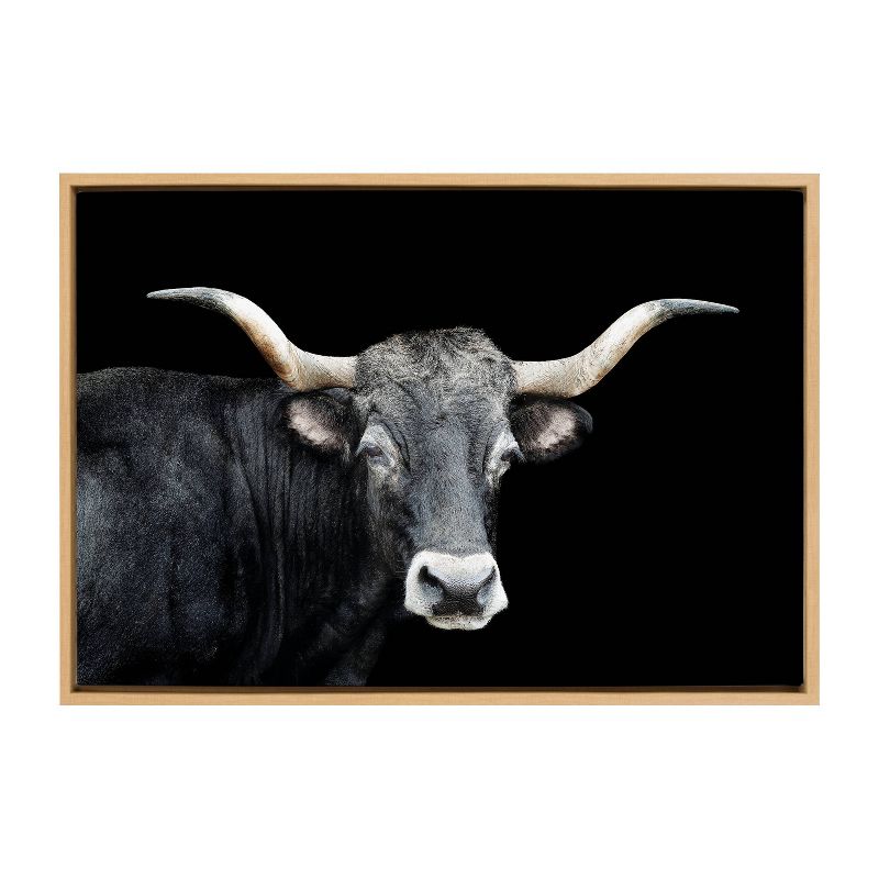 Kate &#38; Laurel All Things Decor 23&#34;x33&#34; Sylvie Tudanca Cow Longhorn Bull Cattle Animal Framed Canvas Wall Art Natural Prairie Animal Cow, 1 of 6