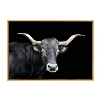 Kate & Laurel All Things Decor 23"x33" Sylvie Tudanca Cow Longhorn Bull Cattle Animal Framed Canvas Wall Art Natural Prairie Animal Cow