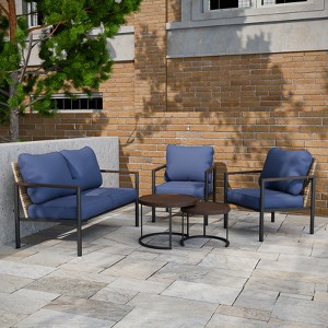 EAGLE PEAK Sunset Dune Collection Modern Outdoor Furniture Set, 5 Piece Patio Wicker Conversation Set with Cushions - 1 of 4