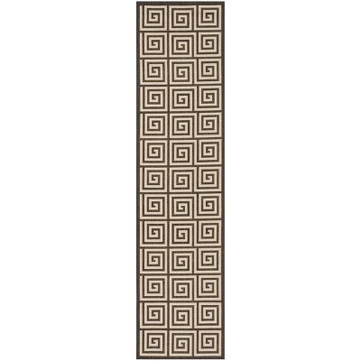 Linden Cream/Brown Geometric Synthetic Runner Rug - 2' x 8'