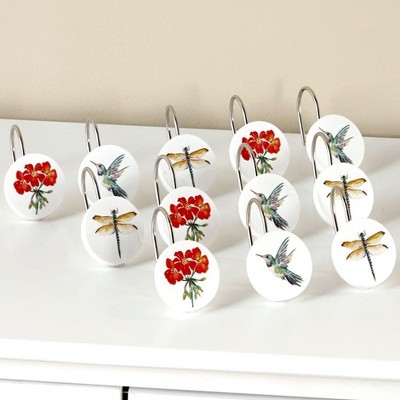 Spring Fever Ceramic Garden Design Shower Curtain Hooks Set of 12