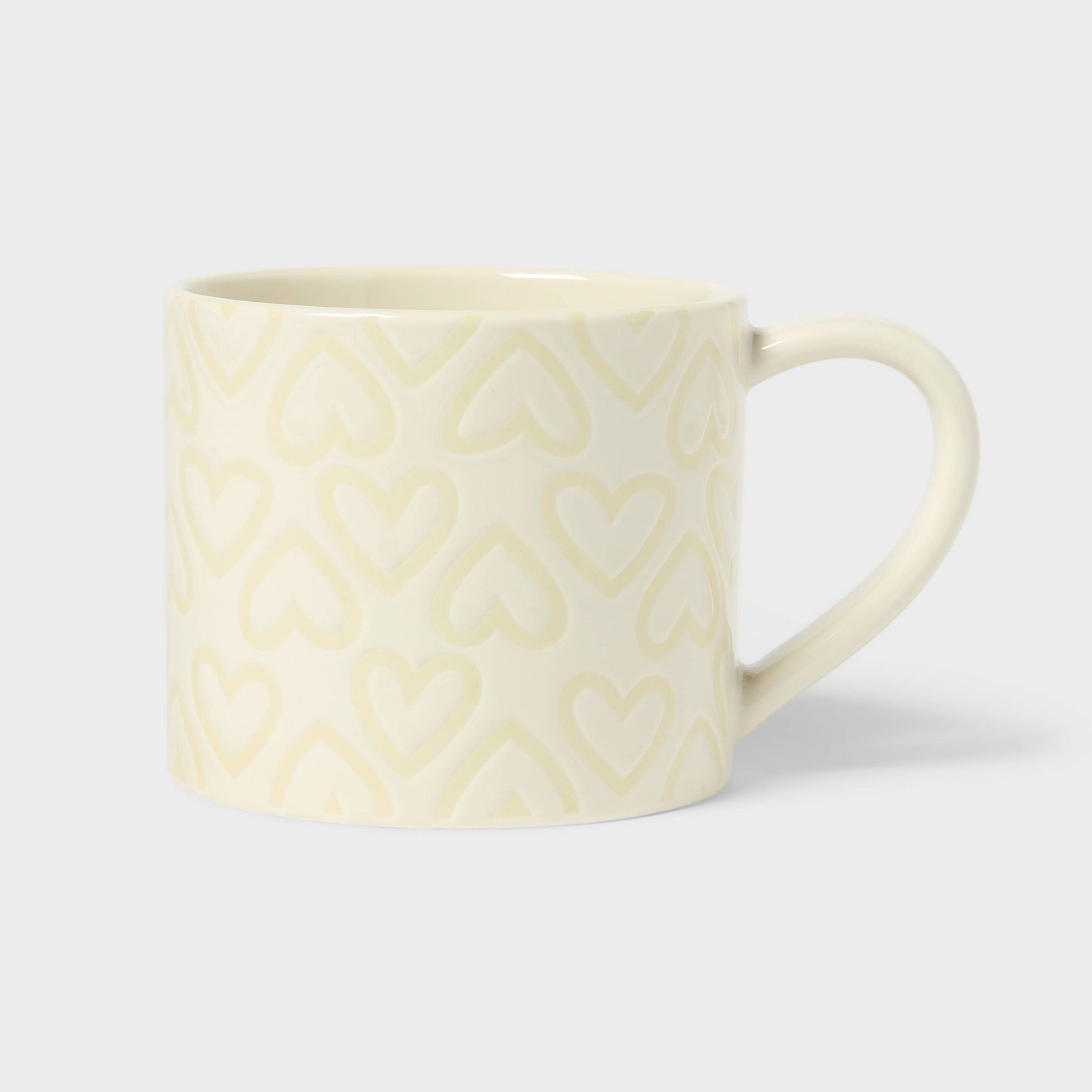 16oz Stoneware Neutral Hearts Can Mug White - Spritz™