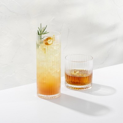 JoyJolt Elle Fluted Clear Glass Highball Set, 16oz