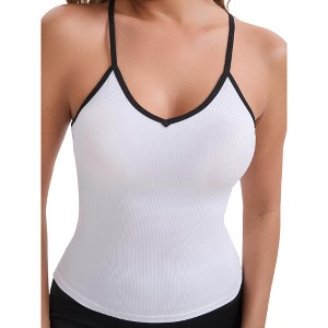 INSPIRE CHIC Women's V-Neck Spaghetti Straps Slim Fit Solid Elastic Athletic Camisoles - 1 of 4