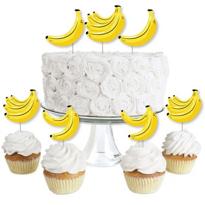 Big Dot of Happiness Let's Go Bananas - Dessert Cupcake Toppers - Tropical Party Clear Treat Picks - Set of 24