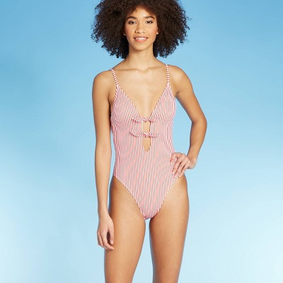 red striped one piece swimsuit