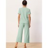 cheibear Women's Pajama Set Ruffle Round Neck Soft Knit Short Sleeve Shirt with Pants Capri Loungewear - 3 of 4