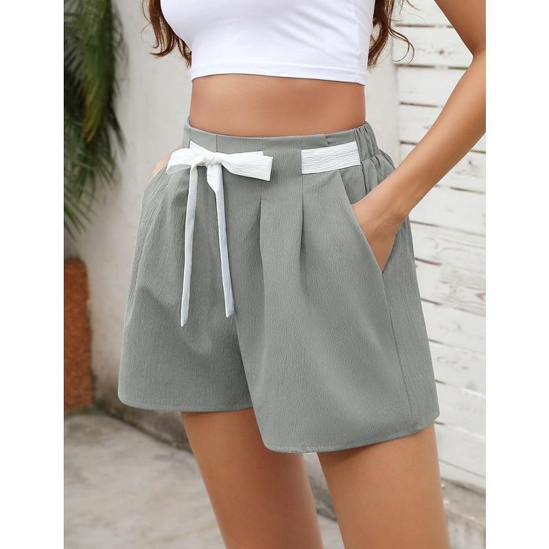 WhizMax Women's Shorts Summer Casual High Waist Wide Leg Shorts Loose Smocked Elastic Waist A Line Pant with Belt, 5 of 9