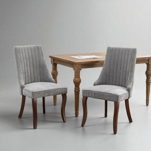 Set of 2 Velvet Dining Chairs with High Backrest, Solid Wood Curved Legs, Flocked Rayon Upholstery & Foam Cushion for Dining Room or Kitchen - 1 of 4