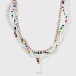 Twisted Beaded with Bear Pendant Necklace Set 4pc - Wild Fable™ White