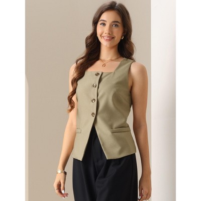INSPIRE CHIC Women's Office Vest Square Neck Dressy Suit Waistcoat Khaki Large — фото 4