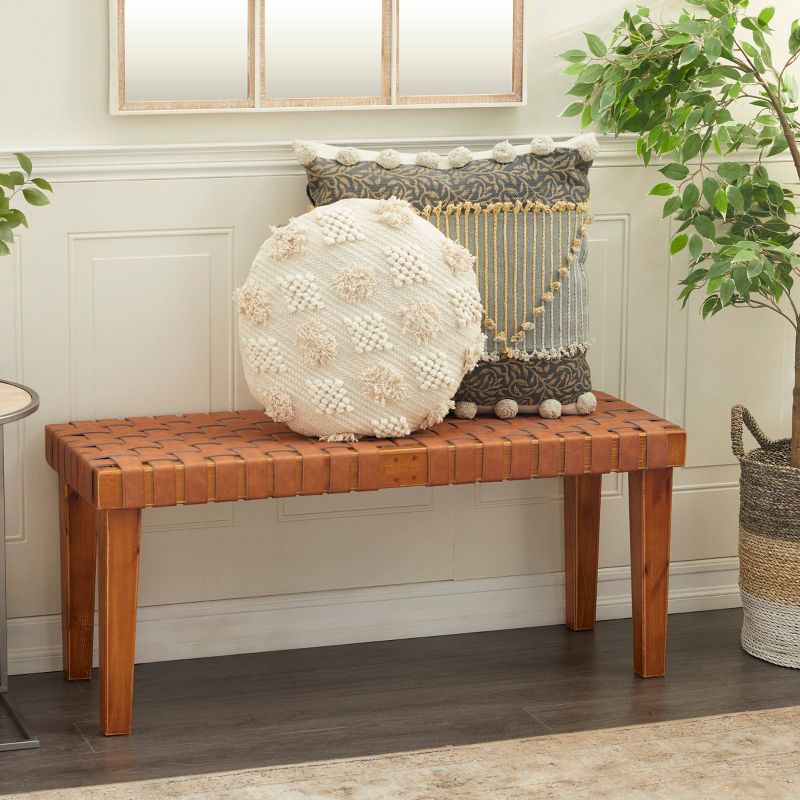 Rustic Birch Wood Bench Brown - Olivia &#38; May, 3 of 10
