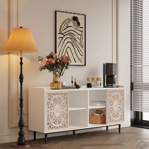 Wooakway 59'' Mid Century Modern TV Stand Kitchen Storage with Sliding Door Curio Buffet Cabinet suitable for Decorative Cabinets - 1 of 4
