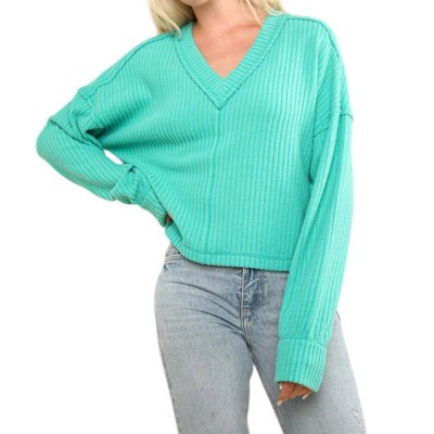 Women's Vneck Raw Hem Cozy Sweater - VERY J