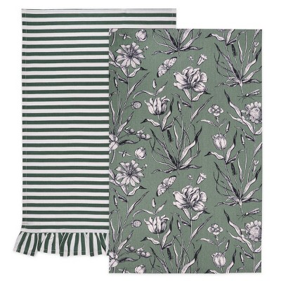 2pk Dish Towels Green Floral - Bullseye's Playground™