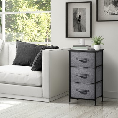 Compact Steel-Framed Nightstand with 3 Soft-Close Fabric Drawers