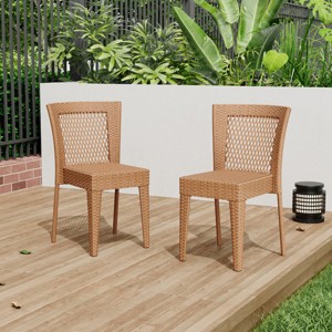 Set of 2 Stacking Rattan Side Chairs – Lightweight, Durable, and Weather-Resistant Outdoor Seating for Patio, Garden, or Balcony-Coolbibila - 1 of 4