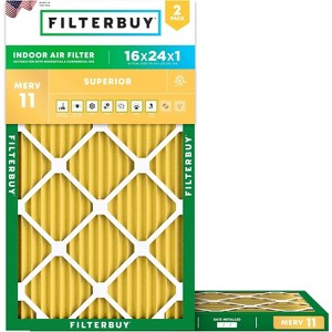 Filterbuy 16x24x1 Air Filter (2-Pack), Pleated MERV 11 Allergen Defense Replacement HVAC AC Furnace Filters (Actual Size: 15.38 x 23.38 x 0.75) - 1 of 4
