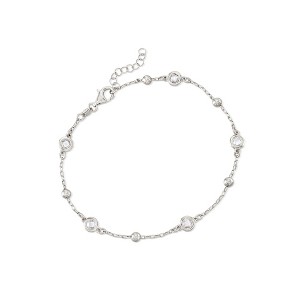 Ross-Simons Italian 1.15 ct. t.w. Bezel-Set CZ Station Anklet in Sterling Silver - 1 of 4