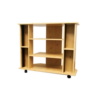 35" Natural Wood TV Stand with Mixed Shelving and 85 lbs Weight Capacity for Living Room and Bedroom