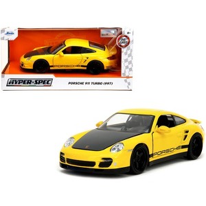 Porsche 911 Turbo (997) Yellow with Carbon Hood "Hyper-Spec" Series 1/64 Diecast Model Car by Jada - 1 of 4