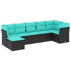 vidaXL 7 Piece Outdoor Patio Sofa Set w/Cushions Black Poly Rattan Garden Furniture - Modular Design, Easy Maintenance - 1 of 4
