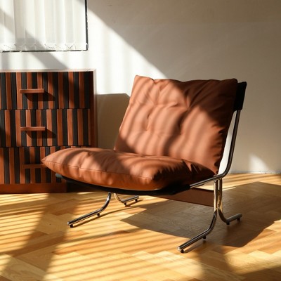 Grungis Modern Accent Chair with Metal Legs and Soft Padded,Leather Armless Chair with High Back,Accent Chair for Bedroom,Reading Room,Office,Brown