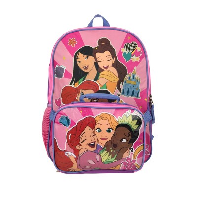 Disney Princess 5 Piece Backpack & Lunch Box Set, Pink