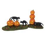 Department 56 Villages Scary Cats And Pumpkins  -  Two Figurines 2.75 Inches -  Halloween Black Cats Carved Jack-O-Lanterns  -  6012285  -  Polyresin 
