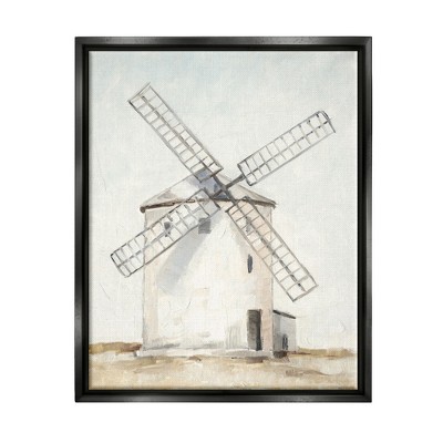 Stupell Industries Windmill Farm Landscape Neutral Blue Brown Painting