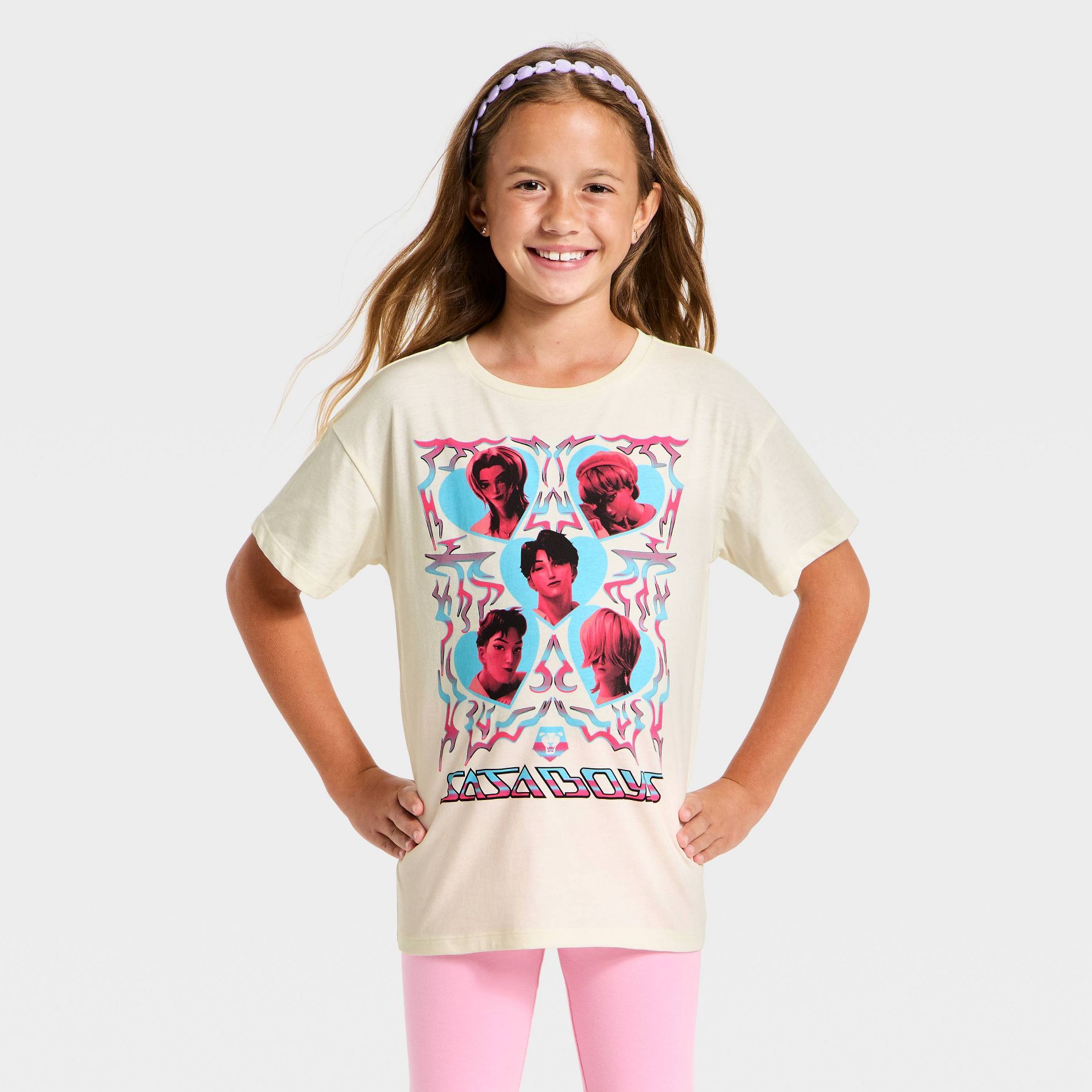 Girls' KPop Demon Hunters Saja Boys Short Sleeve Graphic T-Shirt - Ivory