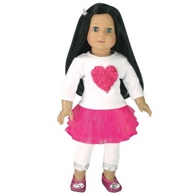 Sophia’s Heart Tee, Tulle Skirt, & Sequin-Trimmed Leggings for 18” Dolls, Hot Pink/White