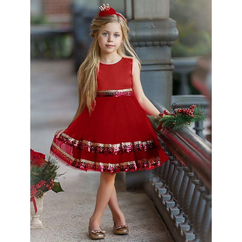 Girls Season of Sparkle Red Tiered Holiday Dress - Mia Belle Girls, 3 of 7