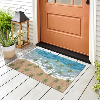Handmade Blue Synthetic Round Tufted Turtle Beach Area Rug
