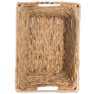 Natural Water Hyacinth Rectangular Storage Baskets with Wood Handles, Set of 2